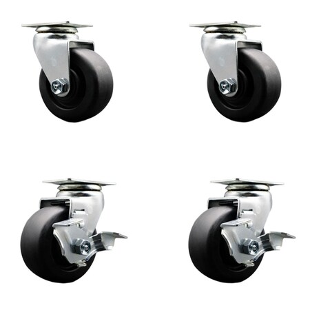 Service Caster 4 Inch Polyolefin Swivel Caster Set with Ball Bearings 2 Brakes SCC SCC-20S420-POB-2-TLB-2